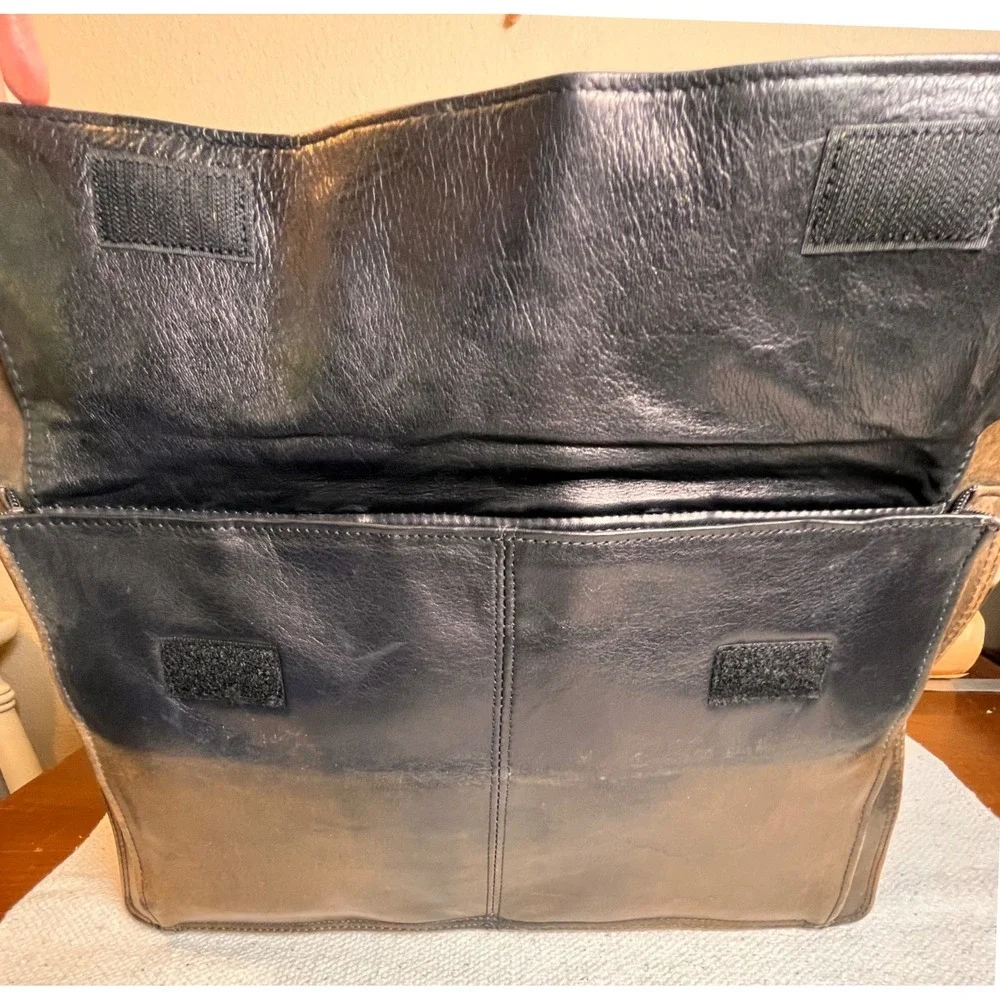 Scully Genuine Leather Brown Black Briefcase Work Bag Distressed Patina